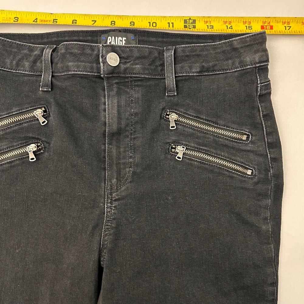 PAIGE Jeans Womens Size 32 Black High Rise Edgemont Skinny Stretch Zipper Accent - Picture 5 of 8